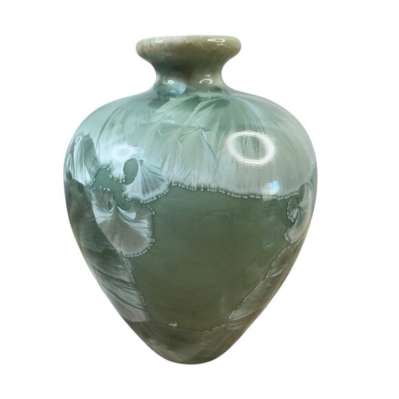 Louise Reding Studio Pottery Porcelain Vase Crystalline Glaze Green Signed 4” - Picture 6 of 14